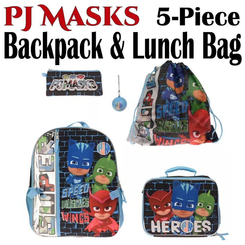 PJ Masks 5-Piece Backpack & Lunch Bag Set - NWT